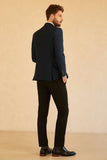 Navy Peaked Lapel 3 Piece One Button Men Suit