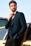 Navy Peaked Lapel 3 Piece One Button Men Suit