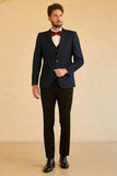Navy 3 Piece Peaked Lapel One Button Men Suit