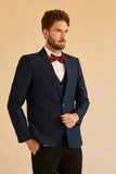 Navy 3 Piece Peaked Lapel One Button Men Suit