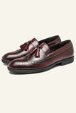 Brown PU Leather Slip On Men's Shoes With tassel