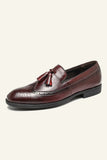 Brown PU Leather Slip On Men's Shoes With tassel