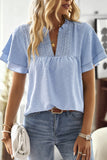 Blue Lace Patchwork Summer Women Blouse