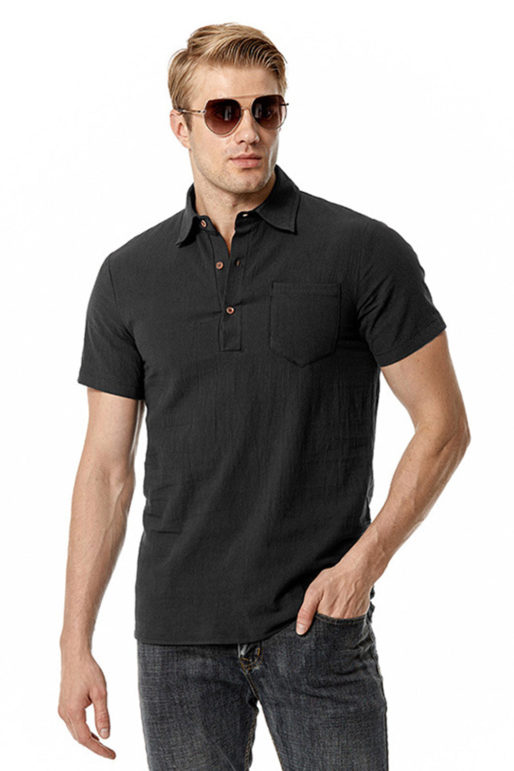 Men's Black Short Sleeves Casual Polo Shirt