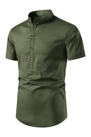 Army Green Stand Collar Short Sleeves T-Shirt