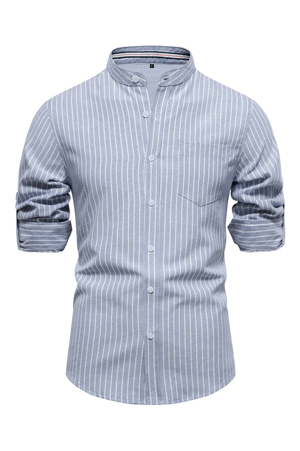 Gray Blue Stripes Stand Collar Casual Polo Shirt