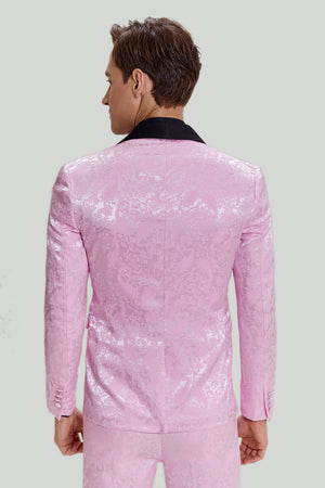 Pink Jacquard Satin Shawl Lapel 3 Piece Men's Suits