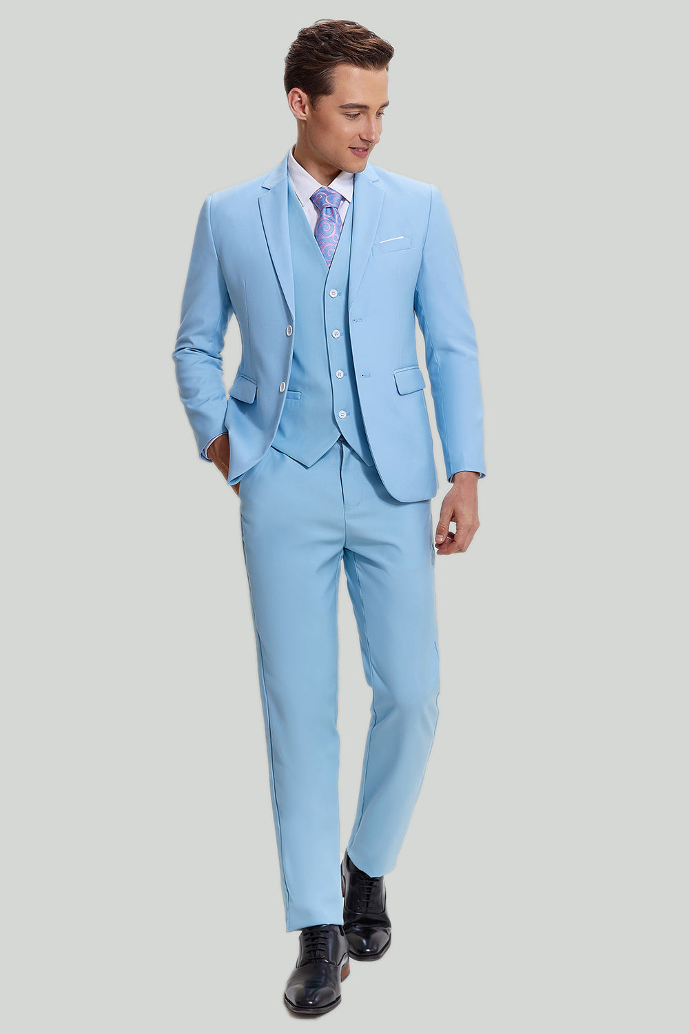 Sky Blue 3 Piece Notch Lapel Modern Fit Men's Suit