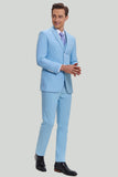 Sky Blue 3 Piece Notch Lapel Modern Fit Men's Suit