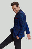 Royal Blue Jacquard Shawl Lapel 2 Piece Men's Suit Tuxedo