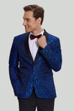 Royal Blue Jacquard Shawl Lapel 2 Piece Men's Suit Tuxedo
