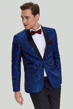 Royal Blue Jacquard Shawl Lapel 2 Piece Men's Suit Tuxedo