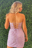 Pink Bodycon Corset Short Homecoming Dress with Appliques