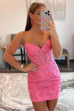 Pink Bodycon Corset Short Homecoming Dress with Appliques