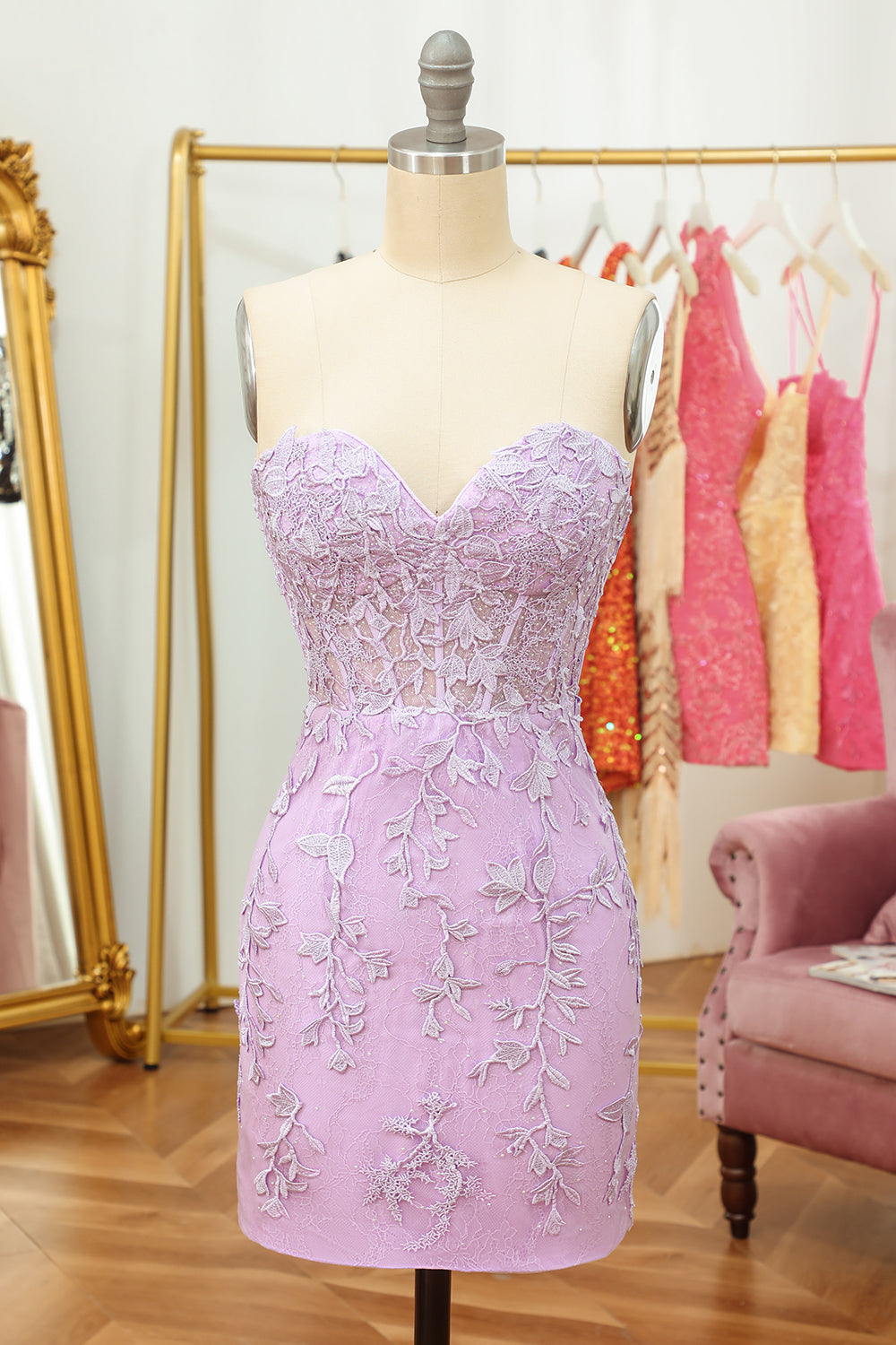 Pink Bodycon Corset Short Homecoming Dress with Appliques