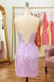 Pink Bodycon Corset Short Homecoming Dress with Appliques