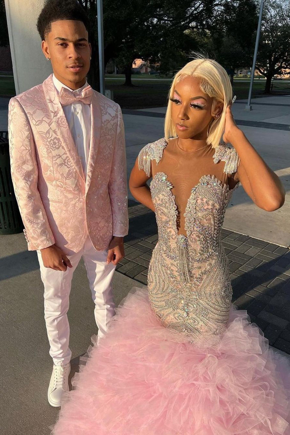 LVNES Men's Light Pink Jacquard 2-Piece Prom Suits Shawl Lapel One Button Party Tuxedos Lvnes LVNES Men's Light Pink Jacquard 2-Piece Prom Suits Shawl Lapel One Button Party Tuxedos Lvnes