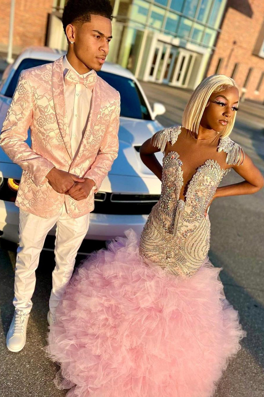 LVNES Men's Light Pink Jacquard 2-Piece Prom Suits Shawl Lapel One Button Party Tuxedos Lvnes LVNES Men's Light Pink Jacquard 2-Piece Prom Suits Shawl Lapel One Button Party Tuxedos Lvnes