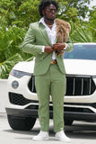 Men's Grey Green 2-Piece Notched Lapel One Button Prom Suits