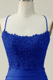 Stylish Sheath Spaghetti Straps Royal Blue Short Homecoming Dress with Appliques