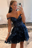 Blue Corset Tiered Lace A-Line Short Homecoming Dress