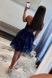 Blue Corset Tiered Lace A-Line Short Homecoming Dress